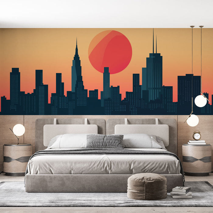 Papel pintado silueta de Nueva York | Un vibrante atardecer sobre la ciudad emblemática
