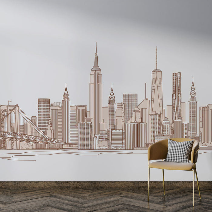 Mural Wallpaper silhouette of New York | An elegant illustration of the New York skyline in soft tones