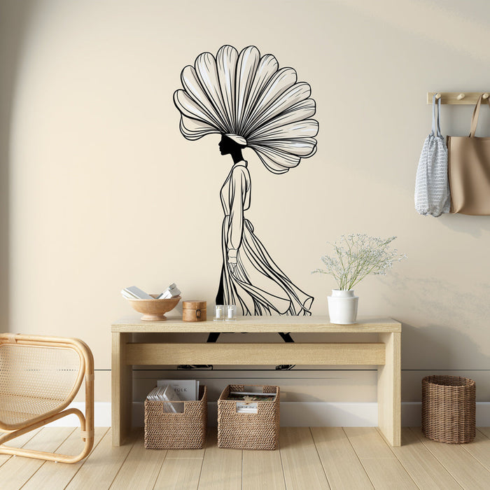 Тапет с женска силует | Елегантен силует с стилизиран цветен шапка