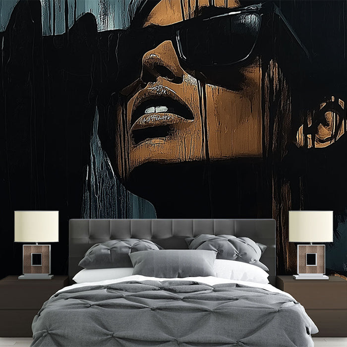 Siluetă tapet mural | Femeie cu o privire misterioasă cu ochelari de soare