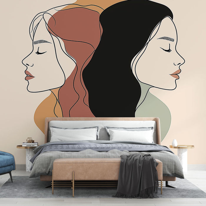 Siluetă tapet mural | Femei în profil cu tonuri moi