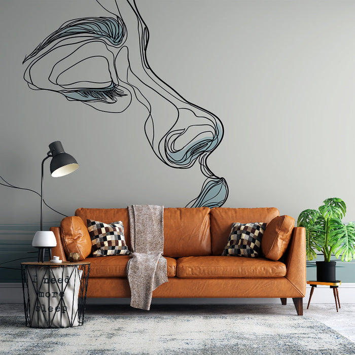 Tapete menschliche Silhouette | Zarte Konturen eines Gesichts in ruhigem Wasser