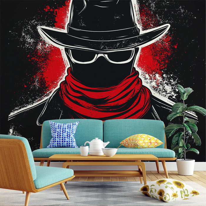 Foto Behang mysterieuze silhouet | Een iconisch personage gemaskerd met een rode sjaal