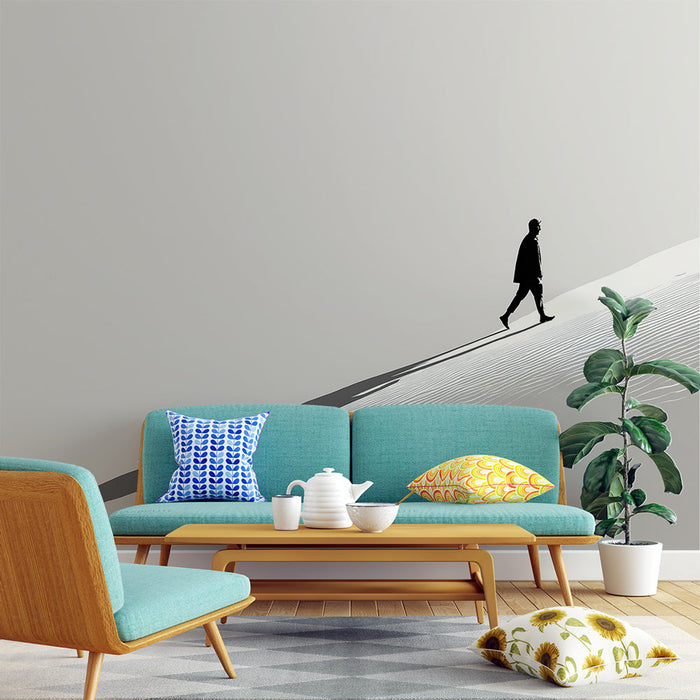 Тапет силует | Силует на човек, който ходи по минималистична дюна