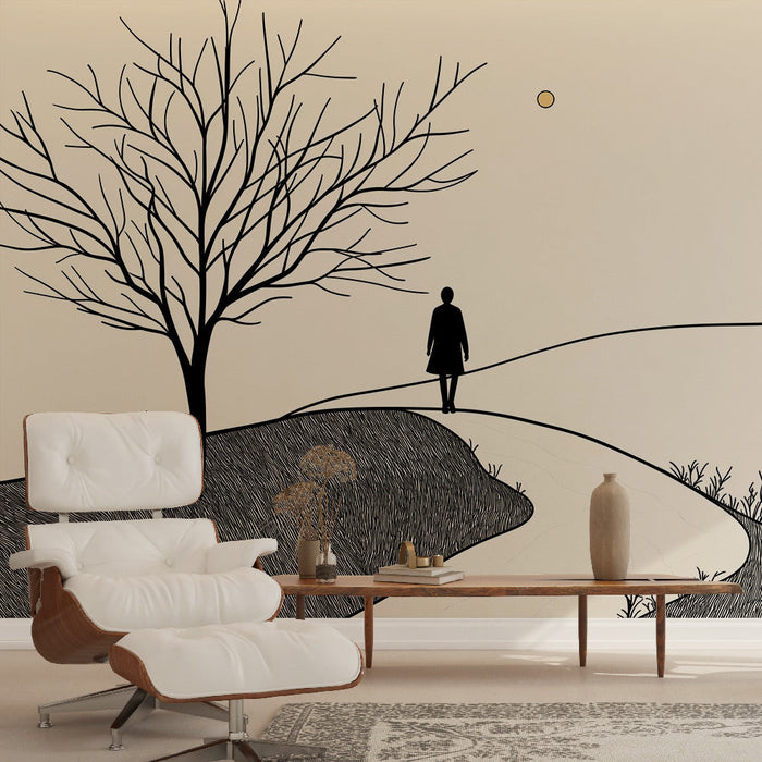 Siluetă tapet mural | O figură pierdută într-un peisaj minimalist