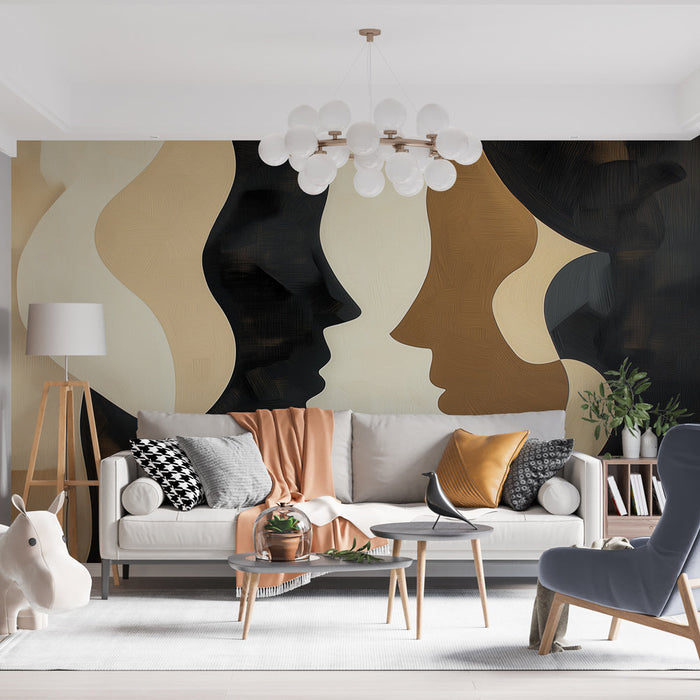 Mural Wallpaper abstract silhouettes | Stylized faces in soft tones