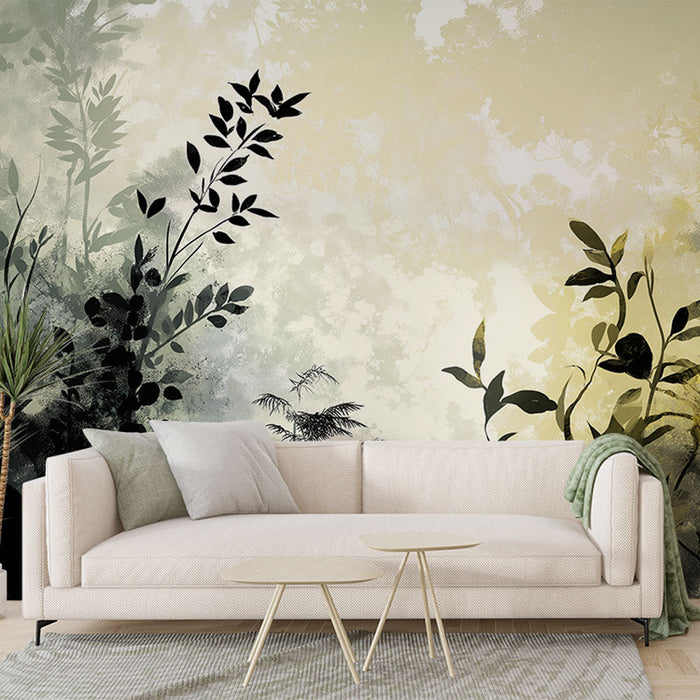 Tapetti kasvien siluetteja | Abstrakti kuvio gradienttivihreillä lehdillä