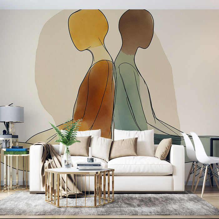 Falfestmény tapéta sziluettek | Színes sziluettek akvarellben egy puha háttéren