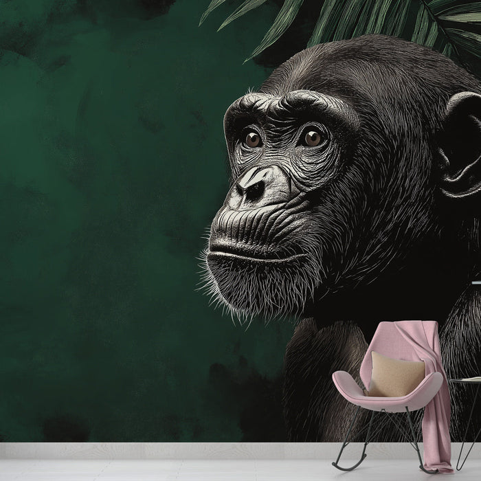 Fototapet opica | Portret veličastne opice na bujnem zelenem ozadju