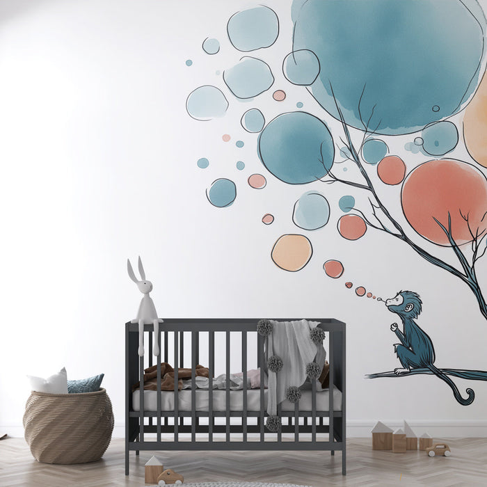 Fototapet hayalperest maymun | Renkli balonlarla meditasyon yapan bir maymunun resmi