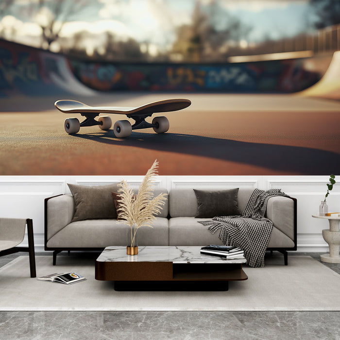 Tapete skateboard | Ein Skateboard auf einer sonnigen Rampe