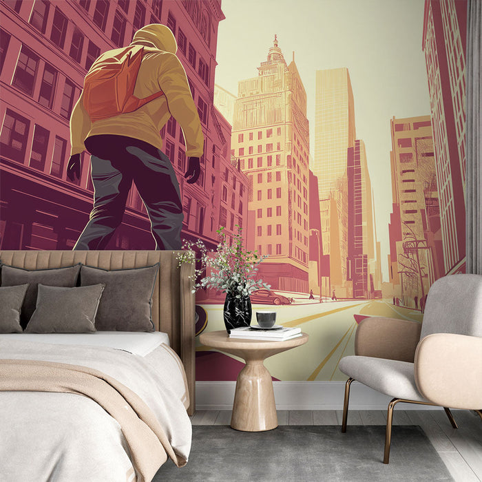 Carta da parati skateboard | Un'avventura urbana dinamica su uno sfondo pastello