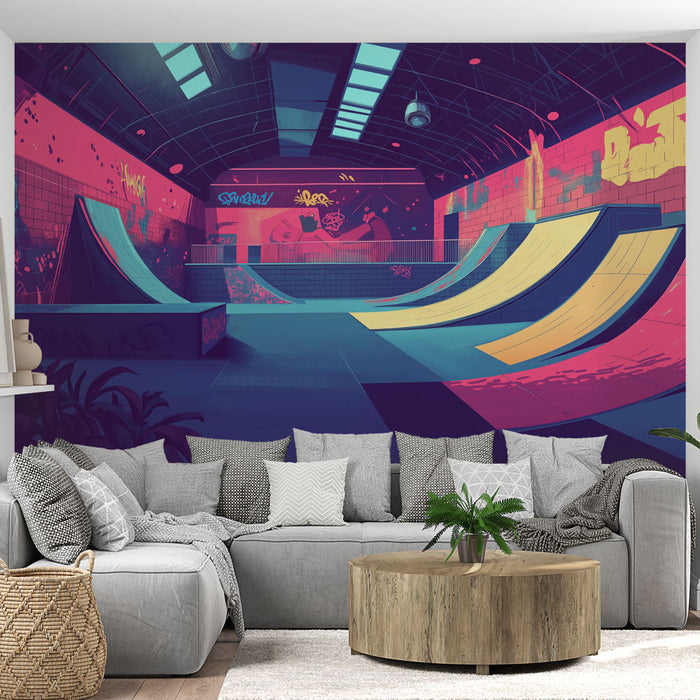 Tapete skatepark | Atmosfera vibrante de um skatepark urbano contemporâneo