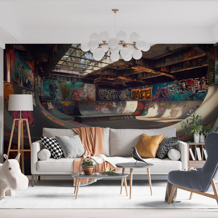 Fototapet kaykay parkı | Renkli grafitilerle canlı bir kentsel dekor