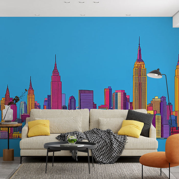Tapete Skyline von New York | Bunte Silhouette der Wolkenkratzer von Big Apple