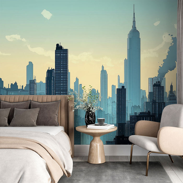 Carta da parati skyline di New York | Silhouette urbana iconica con il tramonto