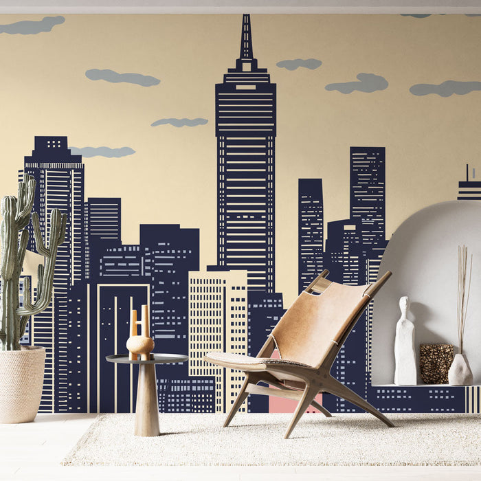 Tapete Skyline von New York | Grafische Silhouetten der Wolkenkratzer der Stadt