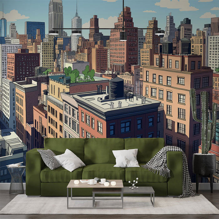 Papel pintado skyline de Nueva York | Vista animada de los tejados de Manhattan