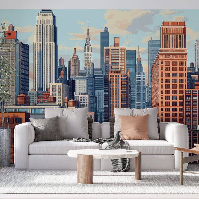 Carta da parati skyline di New York | Vista illuminata sui grattacieli iconici