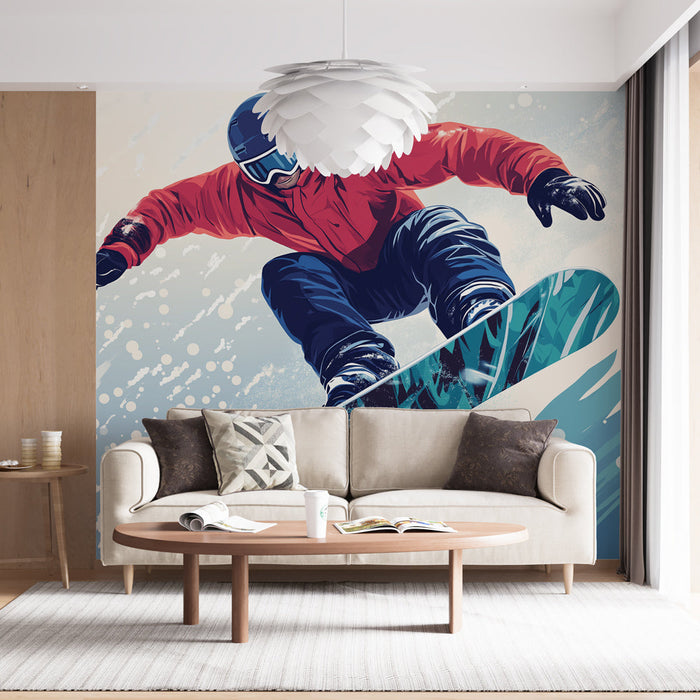 Foto Behang snowboard | Een enthousiasteling die de besneeuwde hellingen af racet