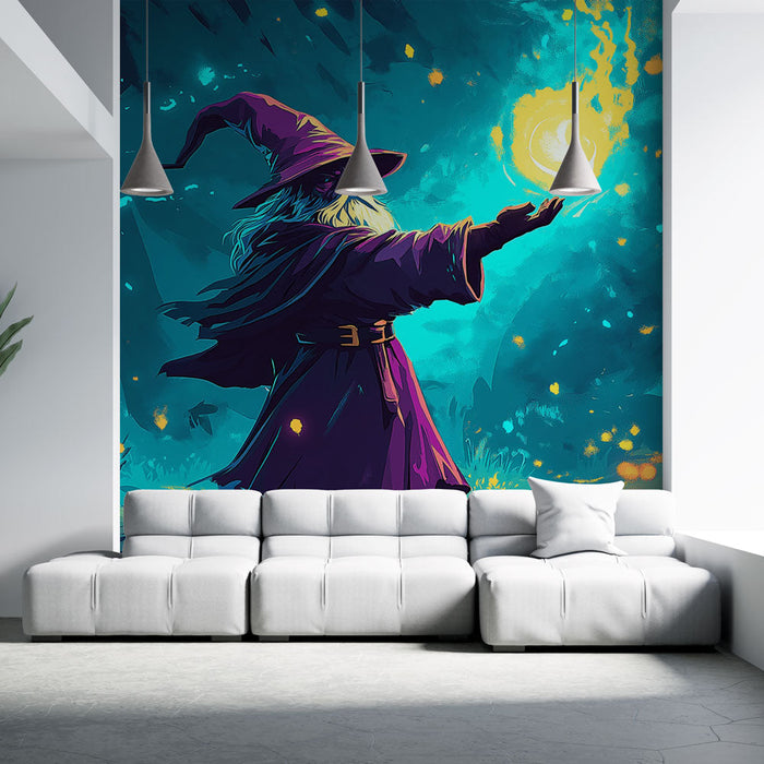 Tapet vrăjitor | Ilustrație magică a unui vrăjitor care invocă puteri mistice