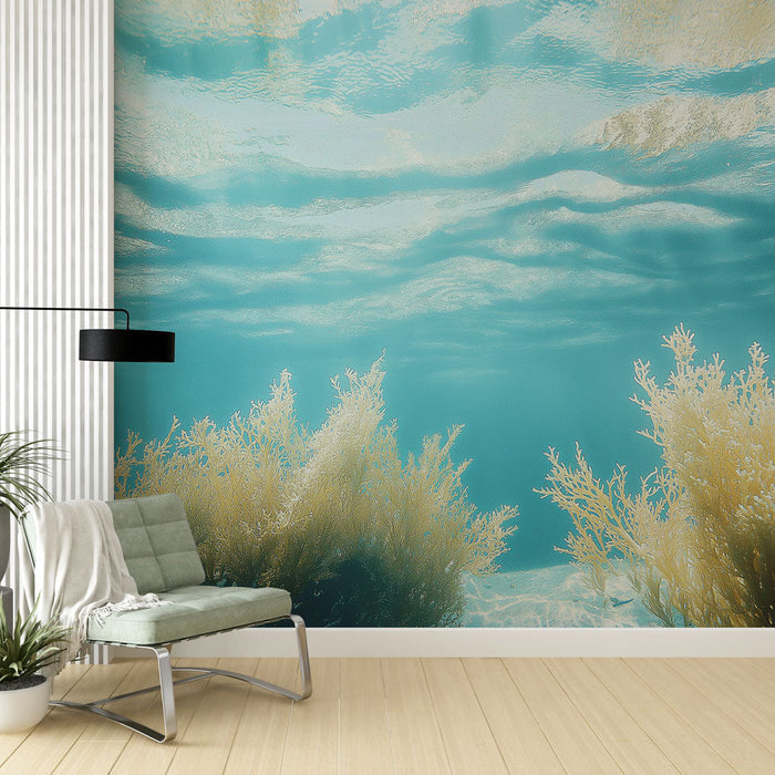 Фототапет под вода | Воден пейзаж със златен корал и успокояваща светлина