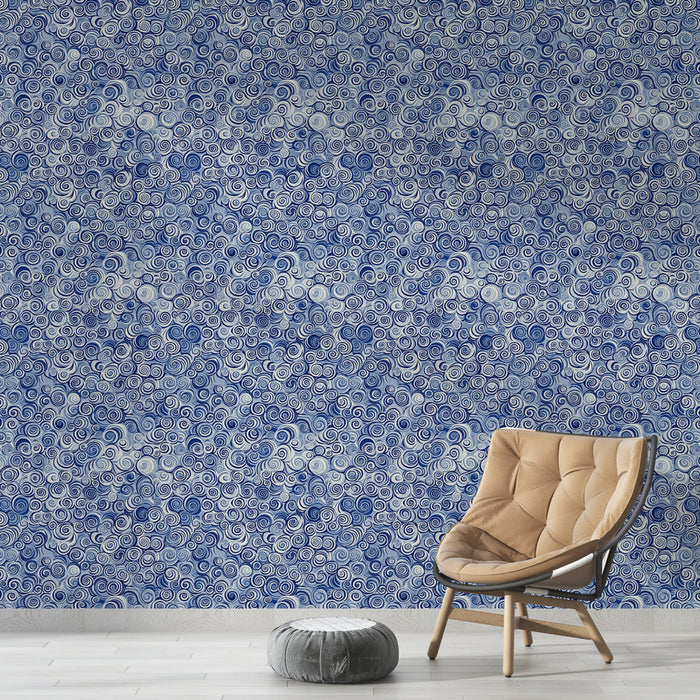 Tapete blaue Spiralen | Elegantes Spiralmotiv in Blautönen