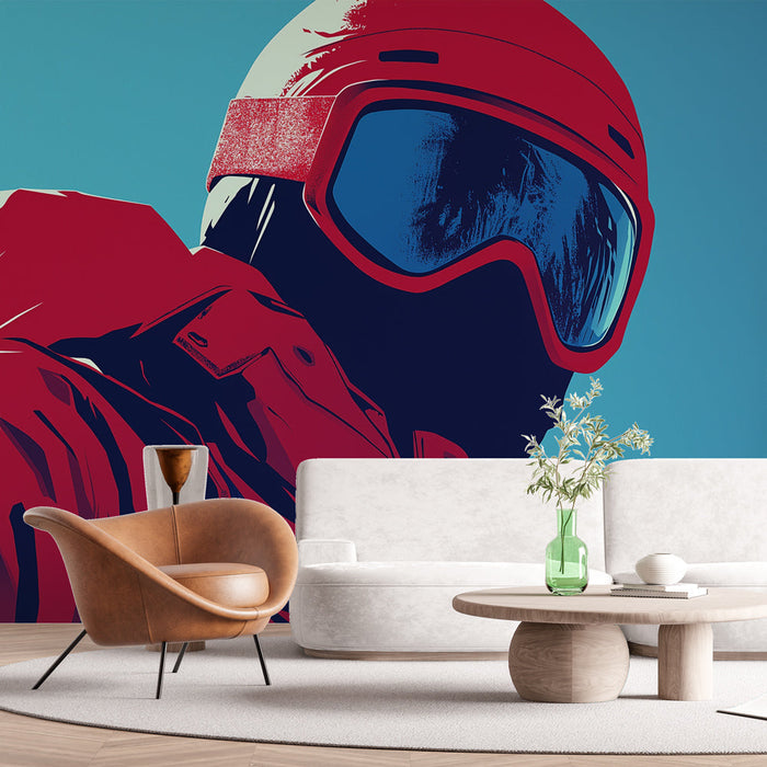 Tapet sportiv | Un schior stilizat în acțiune cu culori vibrante