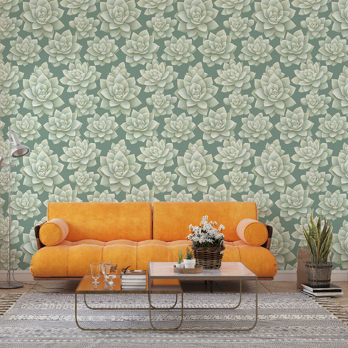 Fototapet kaktusar | Kaktusmönster på en mjuk grön bakgrund