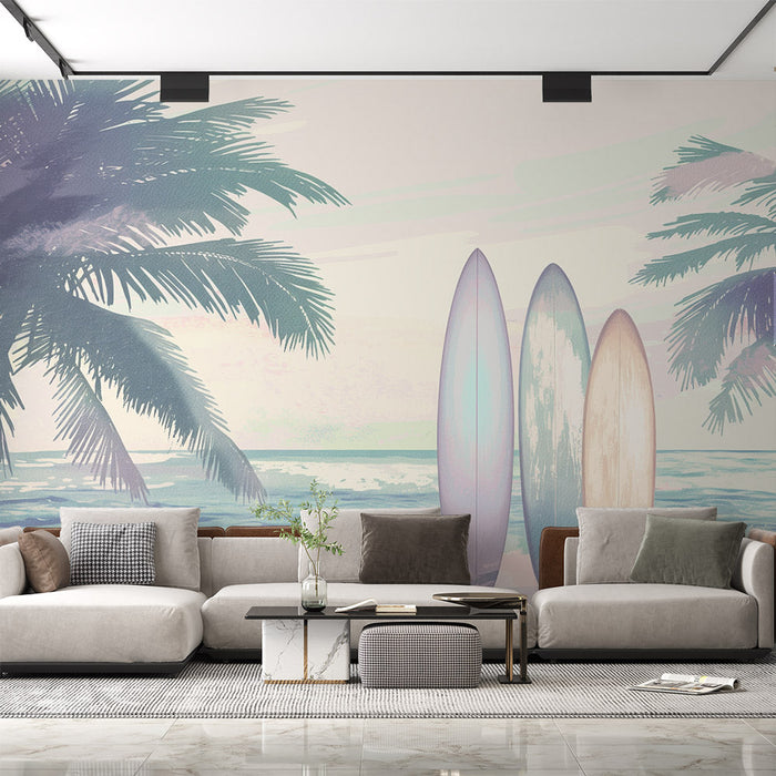 Tapete Mural Wallpaper | Boards and Palm Trees Pastel Drawing