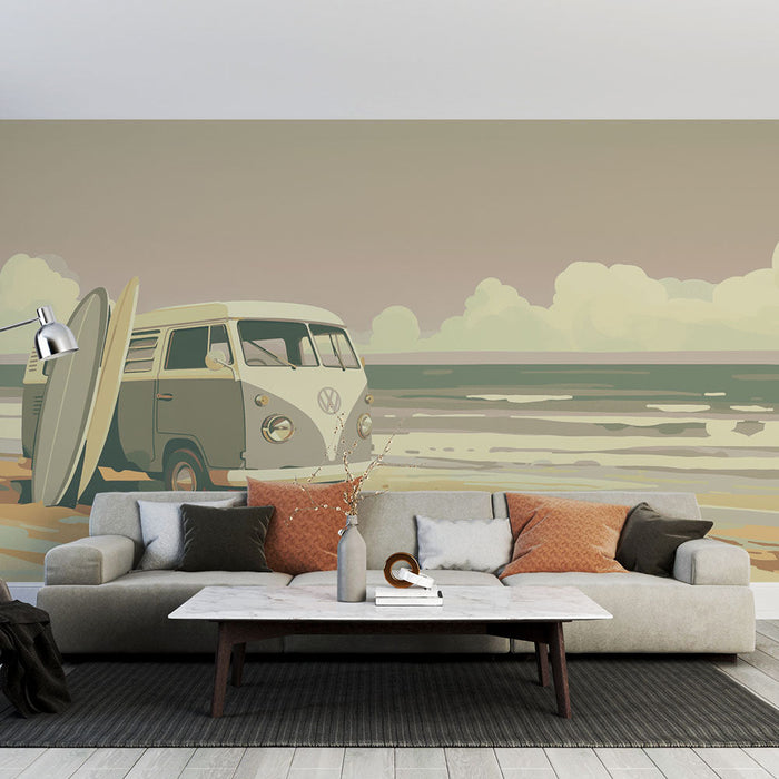 Foto Behang surf | Combi en pastel grijs strand