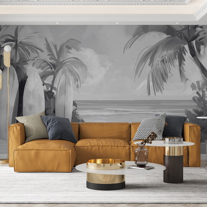 Fototapet surf | Design boards og strand sort og hvid