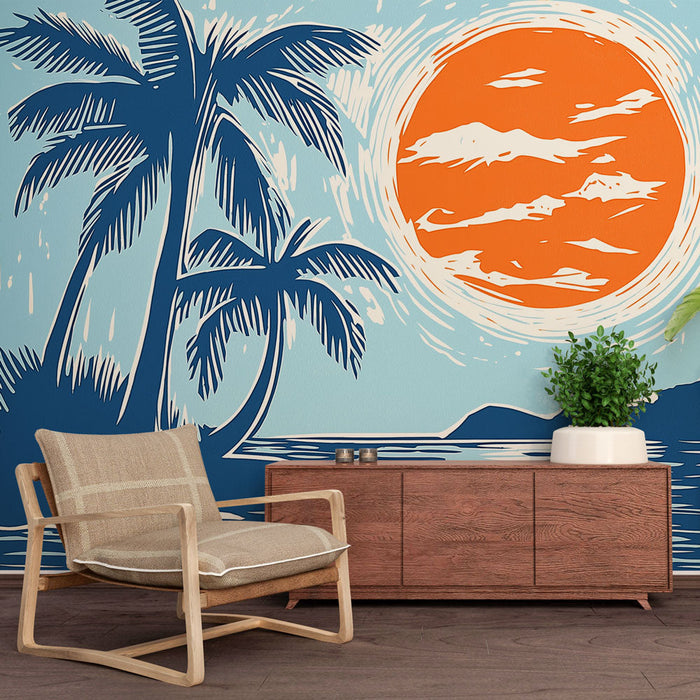 Tapetti surf ja auringonlasku | Palmut ja trooppinen horisontti