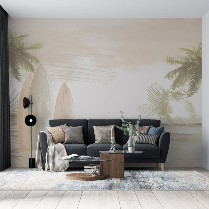 Tapeta Surf | Projekt i pastelowe brązowe deski