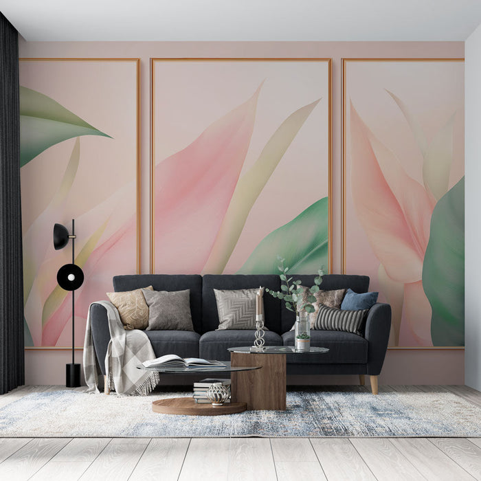 Mural Wallpaper floral table | Delicate pastel leaves and flowers