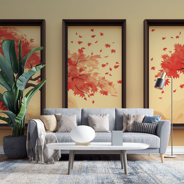 Tapete с изображение на боядисване на стена | Дървета с есенни листа в червени нюанси