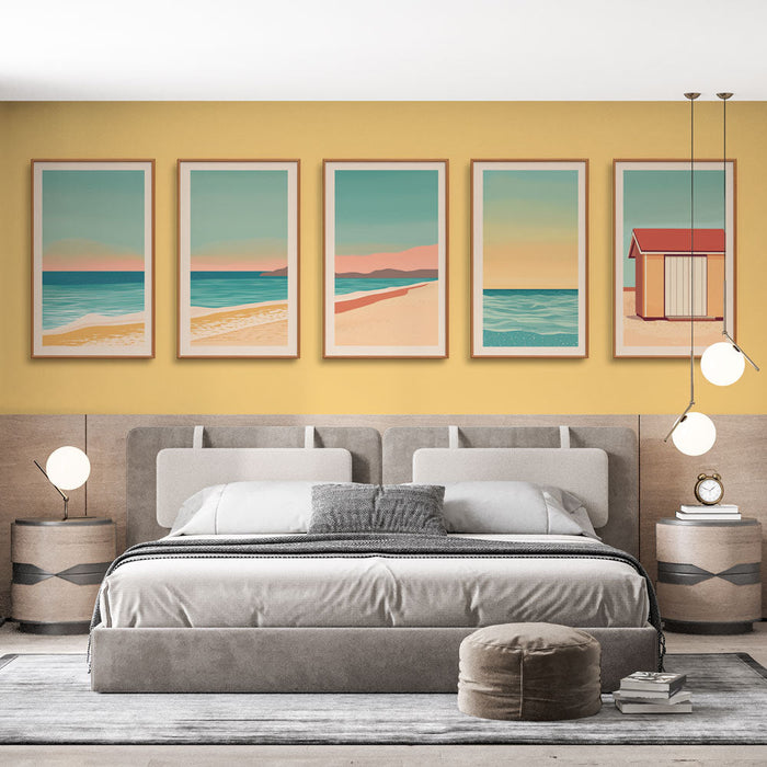 Тапет за морски пейзаж имитация на боя | Успокояващи плажни сцени в пастелни цветове