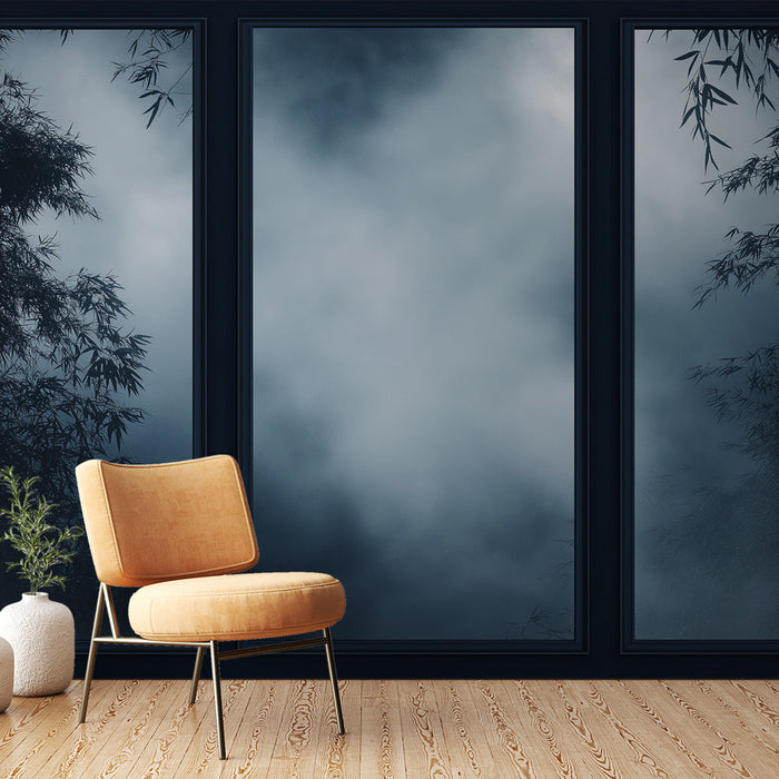 Ταπετσαρία τοιχογραφίας με μίμηση ζωγραφικής | Μυστηριώδης ομίχλη μέσα από τα μπαμπού