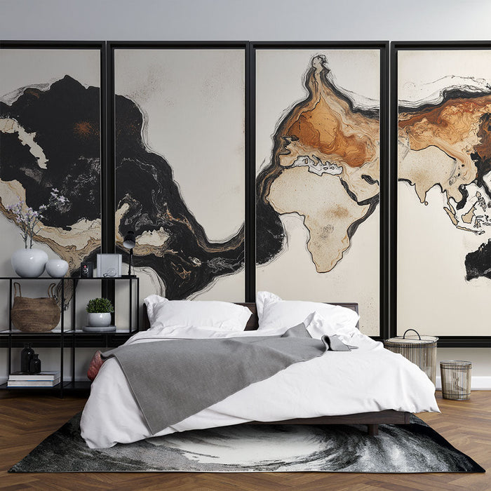 Fototapete Weltkarte Imitationsmalerei | Künstlerischer Druck in Schwarz und Gold