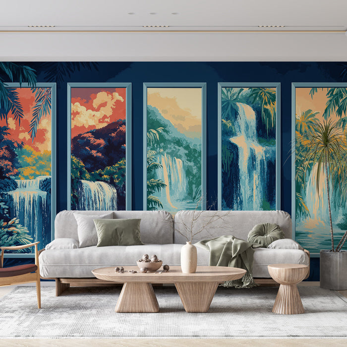 Fototapet vægmaleri | Levende tropiske vandfald i flere paneler