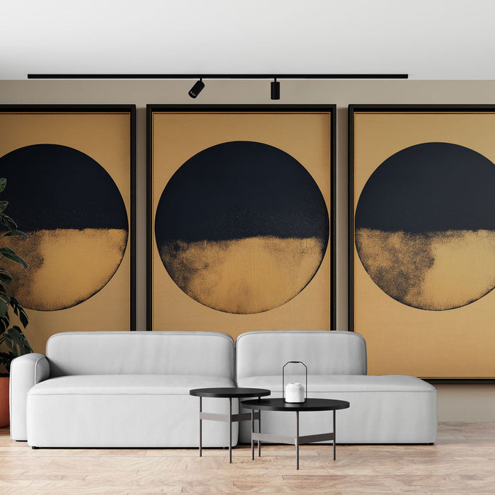 Mural Wallpaper imitation table | Abstract circle in black and gold
