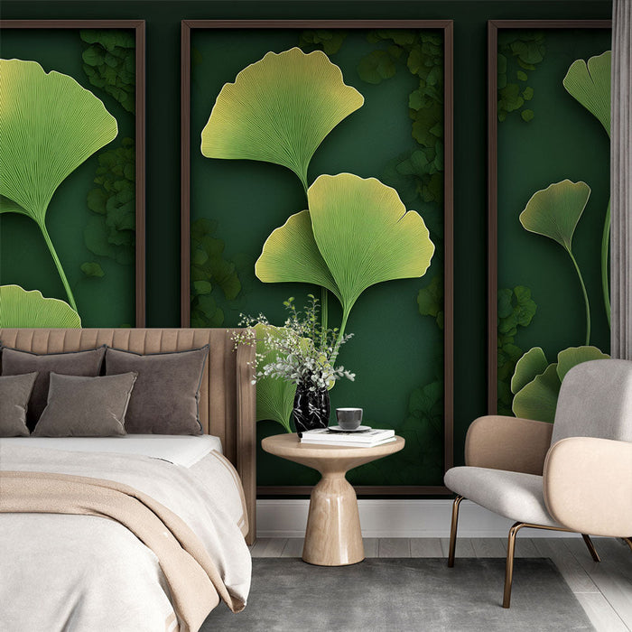Fototapet maleri imitation | Ginkgo blade på grøn baggrund