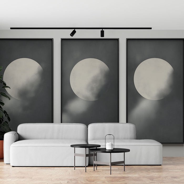 Mural Wallpaper tableau imitation | Lune abstraite en nuances de gris avec nuages