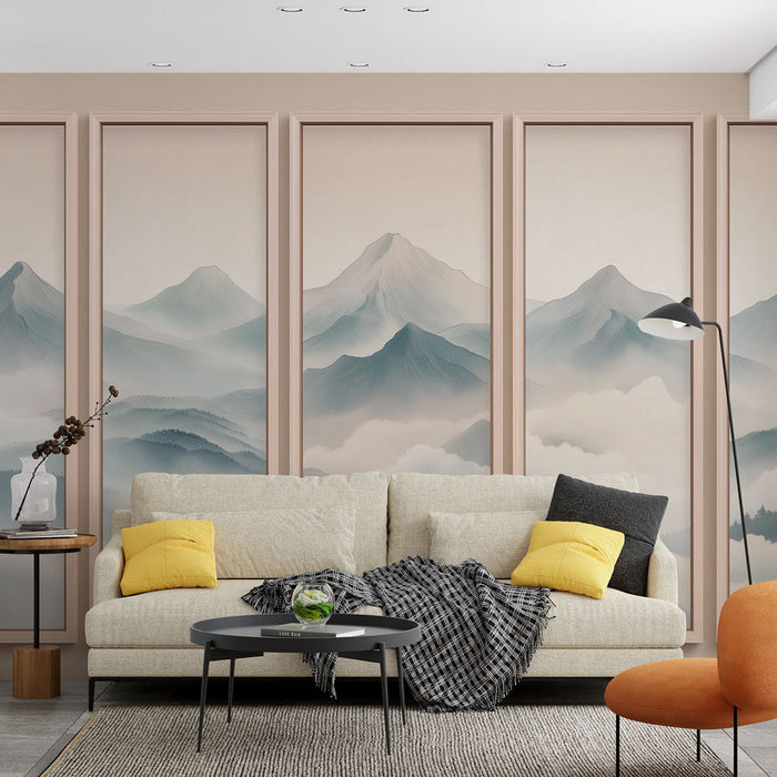 Fototapet canvas-efterlikning berg | Dimmigt landskap med majestätiska toppar