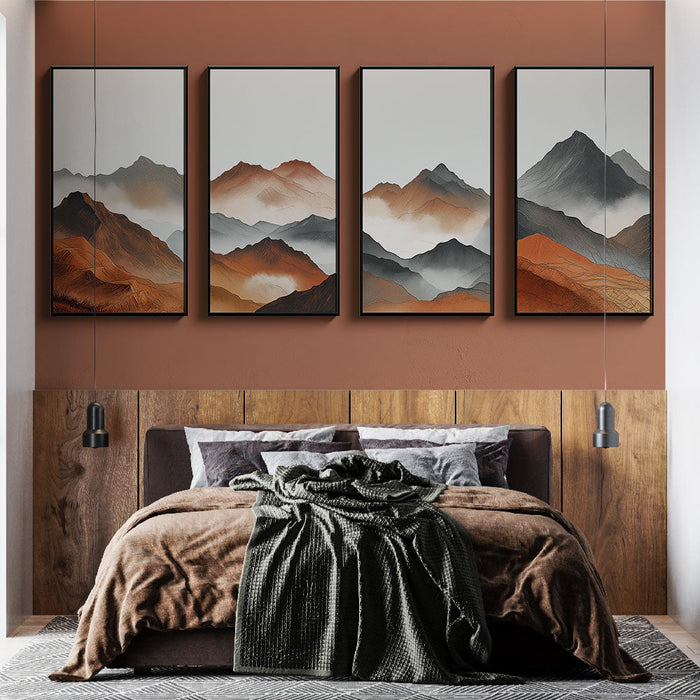 Tapete с имитация на платно за планини | Планински пейзаж с топли и сенчести тонове