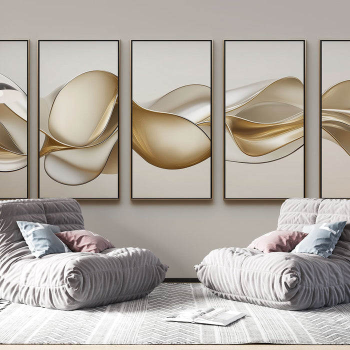 Tapete Malerei Nachahmung | Elegante Wellen in Gold und Weiß