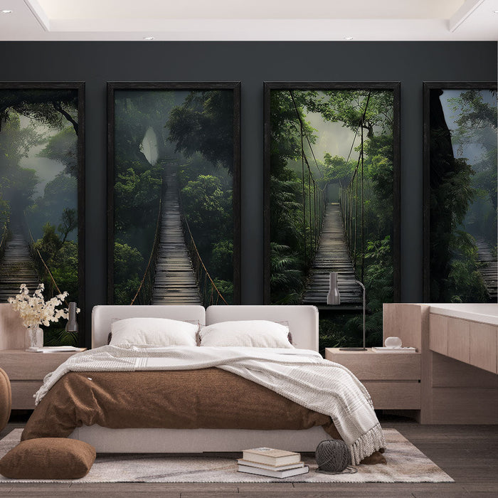 Mural Wallpaper painting imitation | Wooden bridges in the heart of the jungle