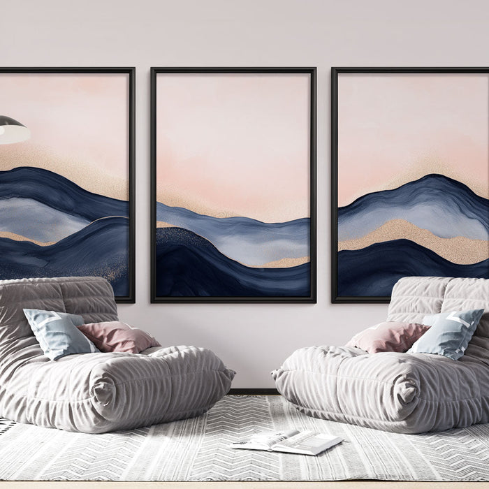 Fototapet duk imitation | Abstrakt landskap i gradient av blått och rosa