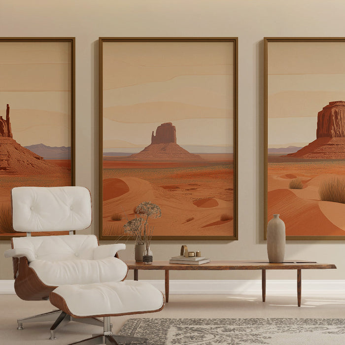 Fototapet maleri imitation ørkenlandskab | Majestætiske bjerge og okker sandklitter