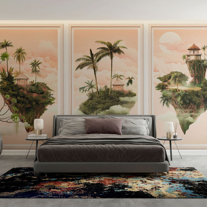 Tapete krajolik imitacija slikarstva | Raznoliki otoci i ružičasti oblaci